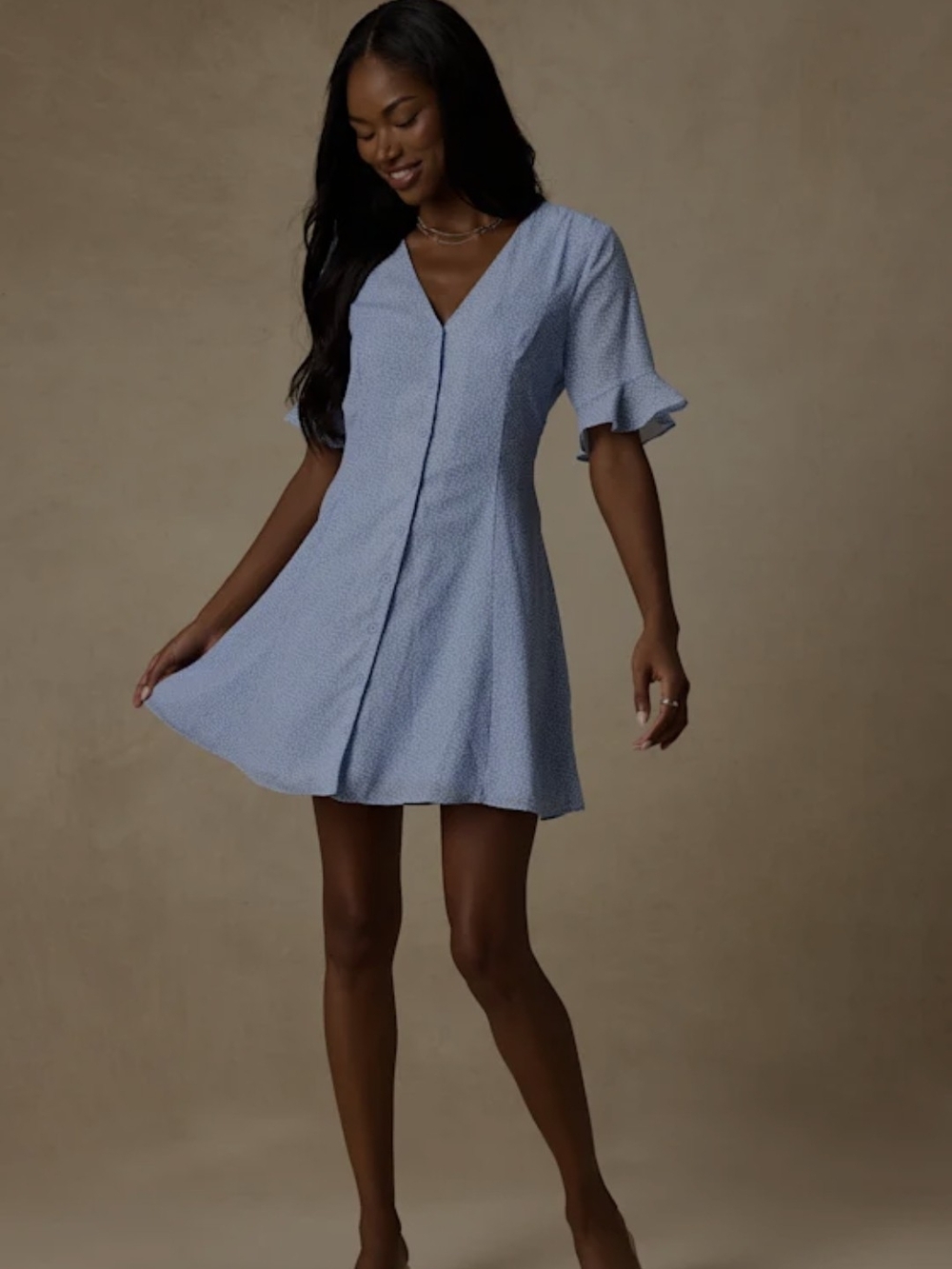 Lulu's Powder Blue V-Neck Mini Dress with Ruffle Sleeves